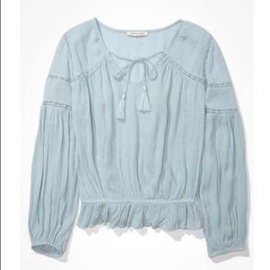 American Eagle Lace Inset Tassel Blouse